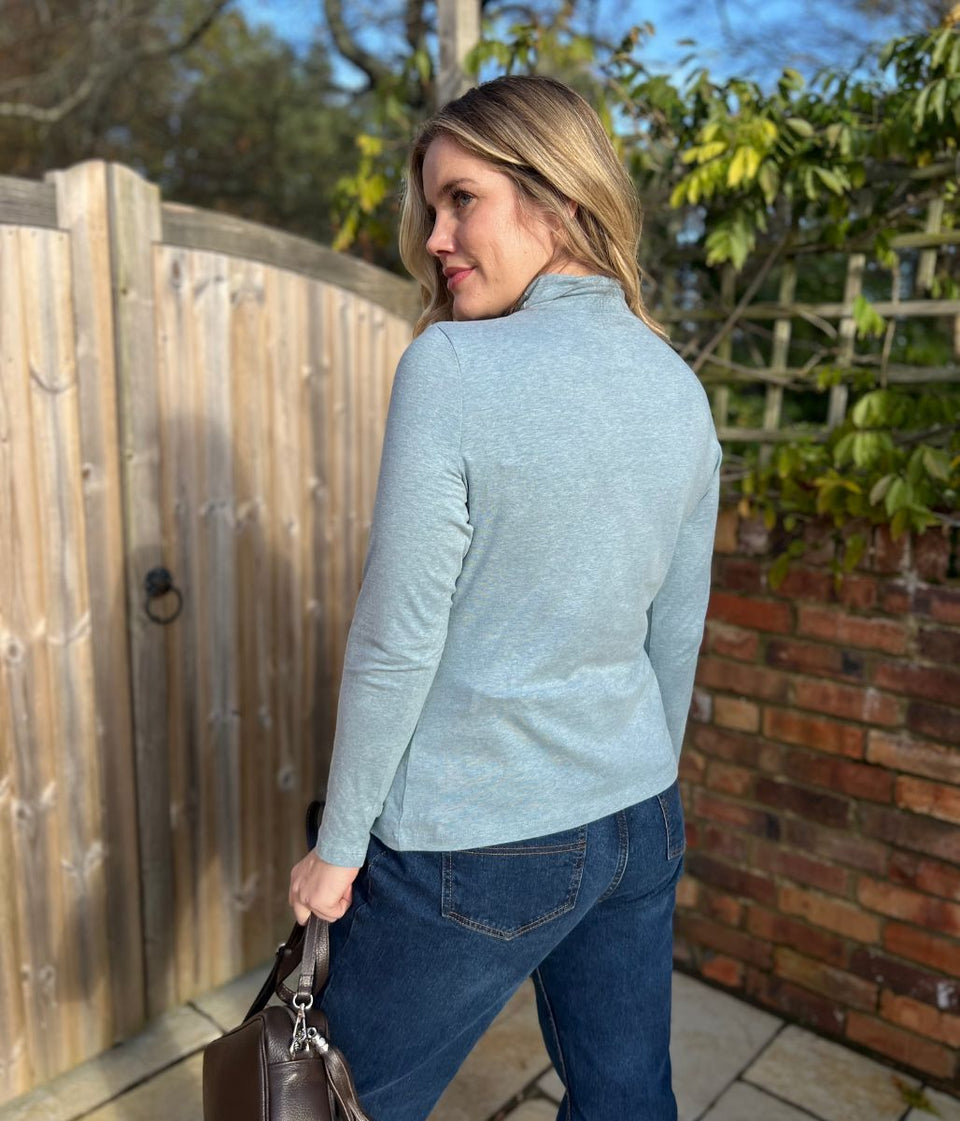 Ex Seasalt Light Blue Landing Plain Roll Neck Top