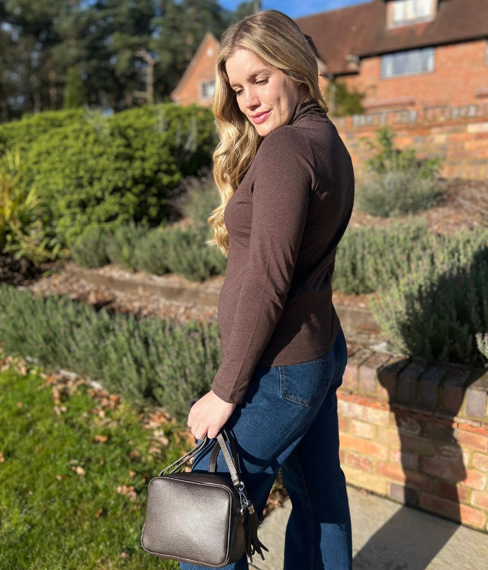 Ex Seasalt Brown Landing Plain Roll Neck Top