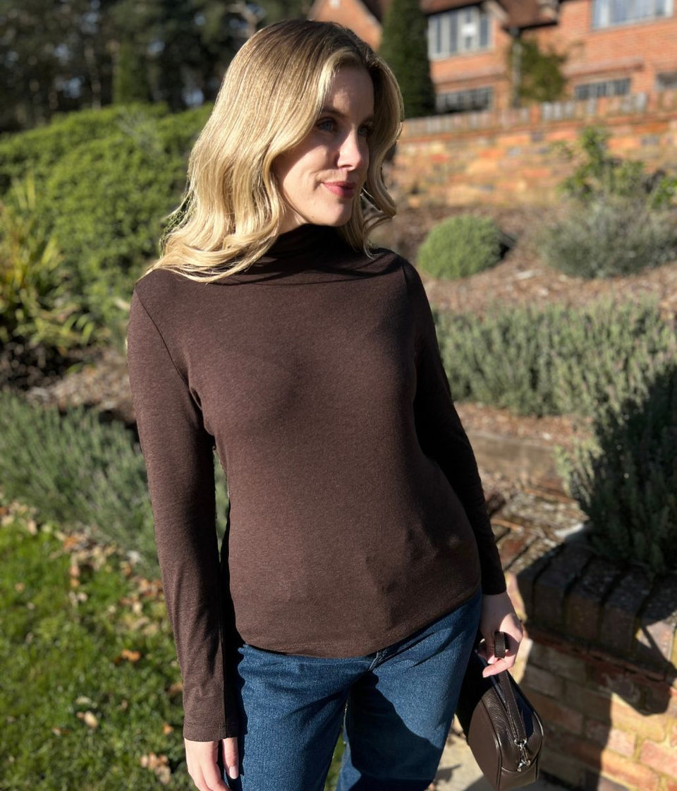 Ex Seasalt Brown Landing Plain Roll Neck Top