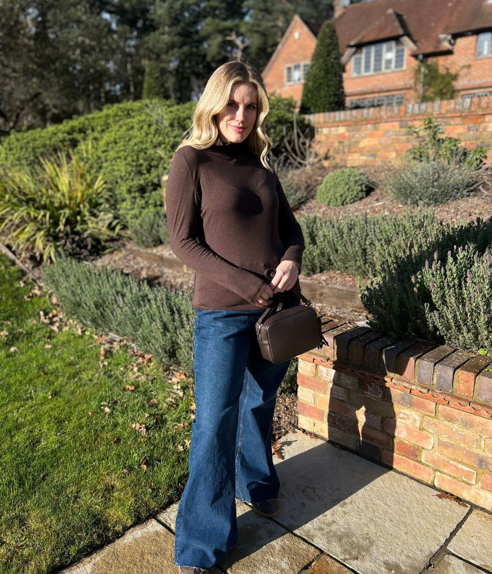 Ex Seasalt Brown Landing Plain Roll Neck Top