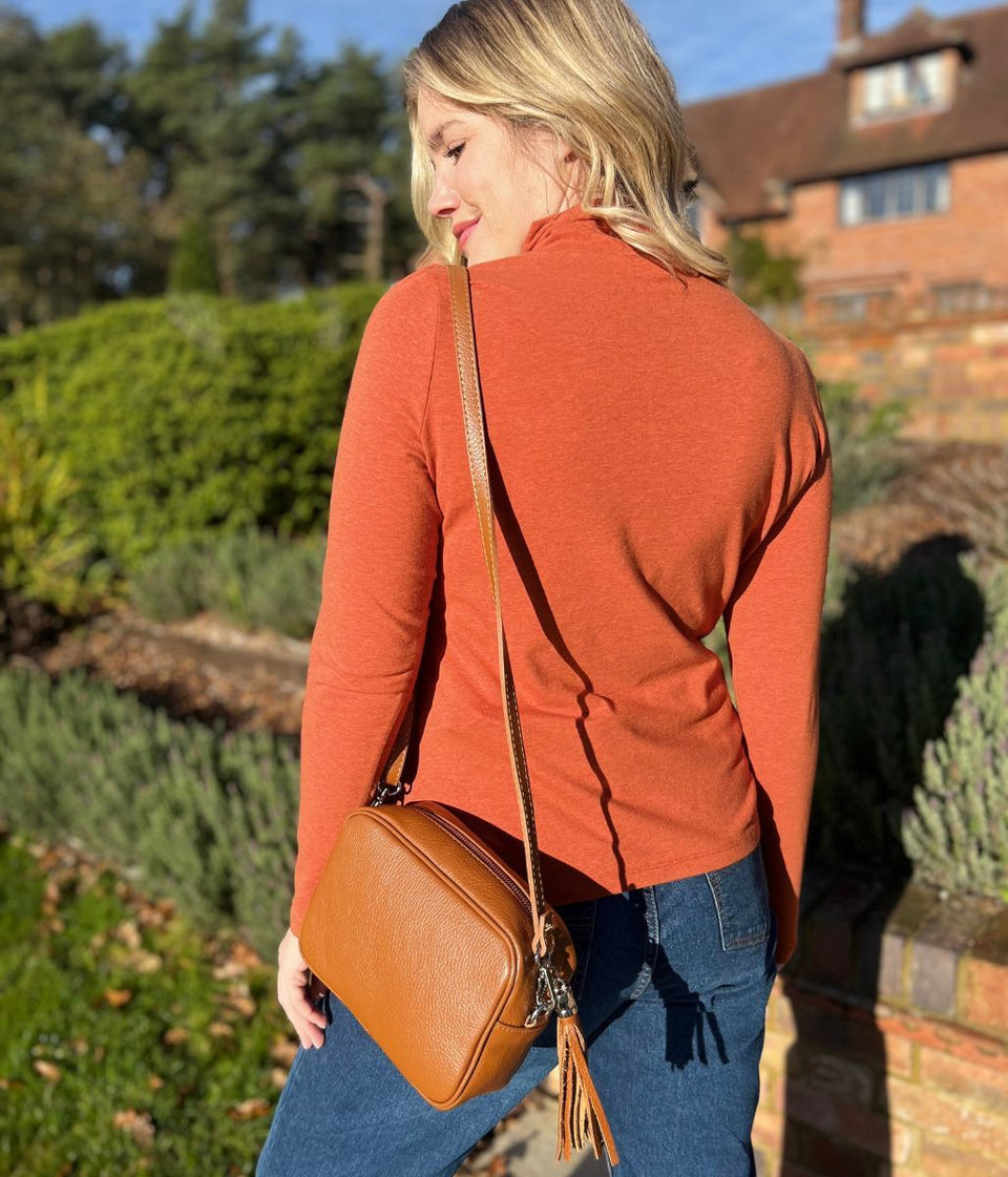 Ex Seasalt Orange Landing Plain Roll Neck Top