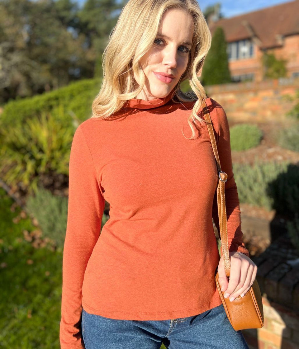Ex Seasalt Orange Landing Plain Roll Neck Top