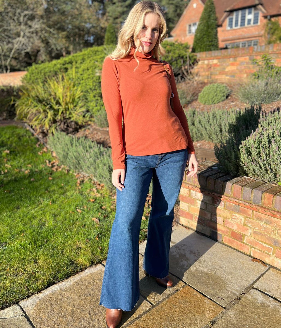 Ex Seasalt Orange Landing Plain Roll Neck Top