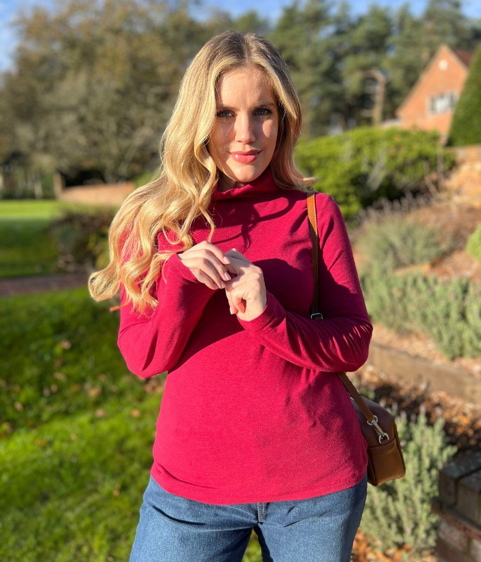 Ex Seasalt Berry Landing Plain Roll Neck Top