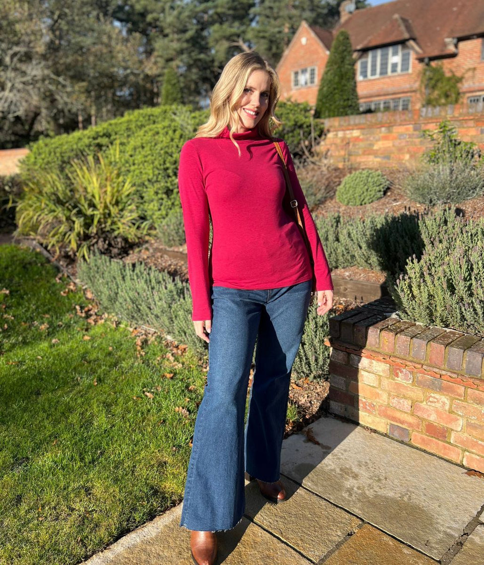 Ex Seasalt Berry Landing Plain Roll Neck Top