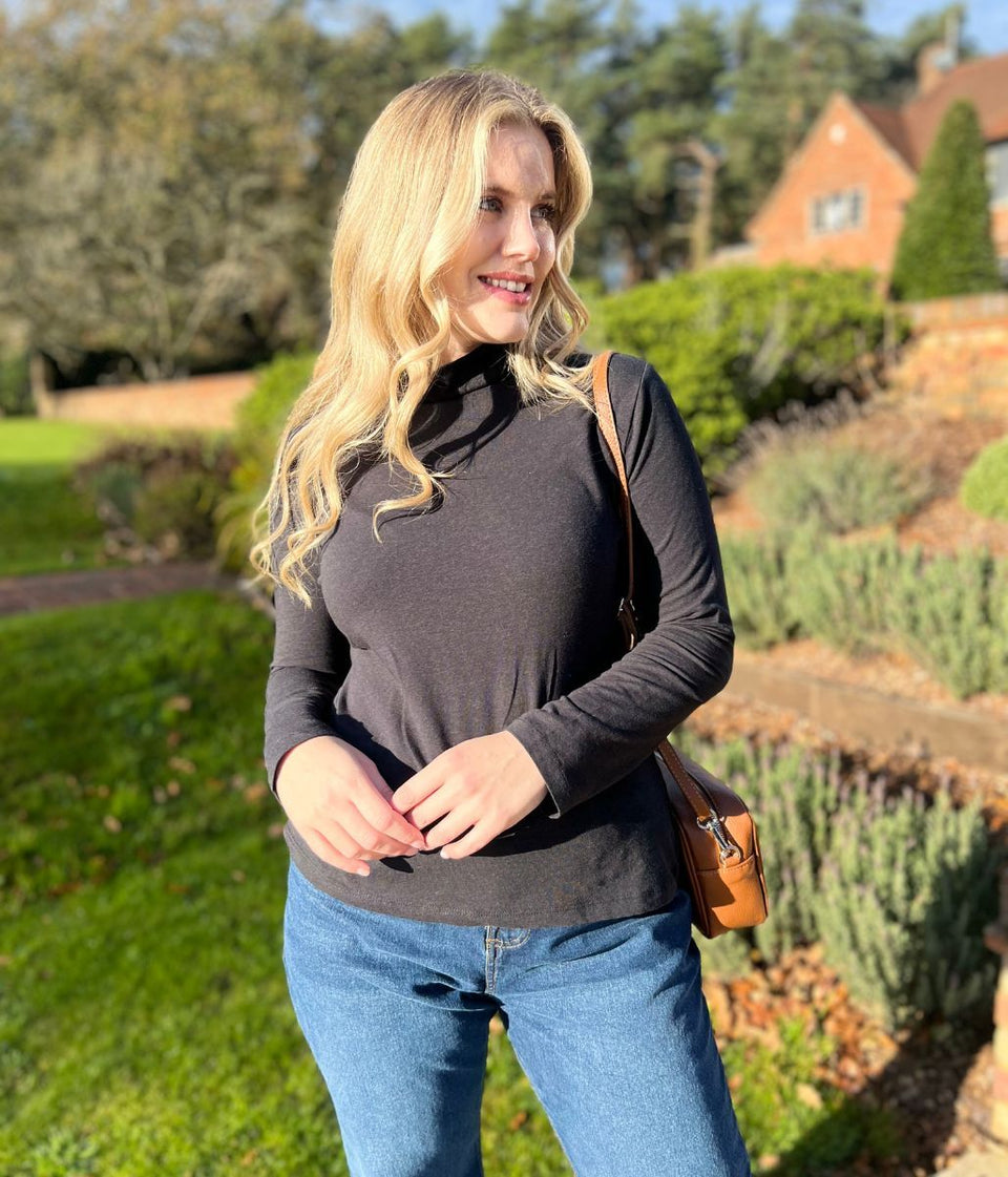 Ex Seasalt Black Landing Plain Roll Neck Top