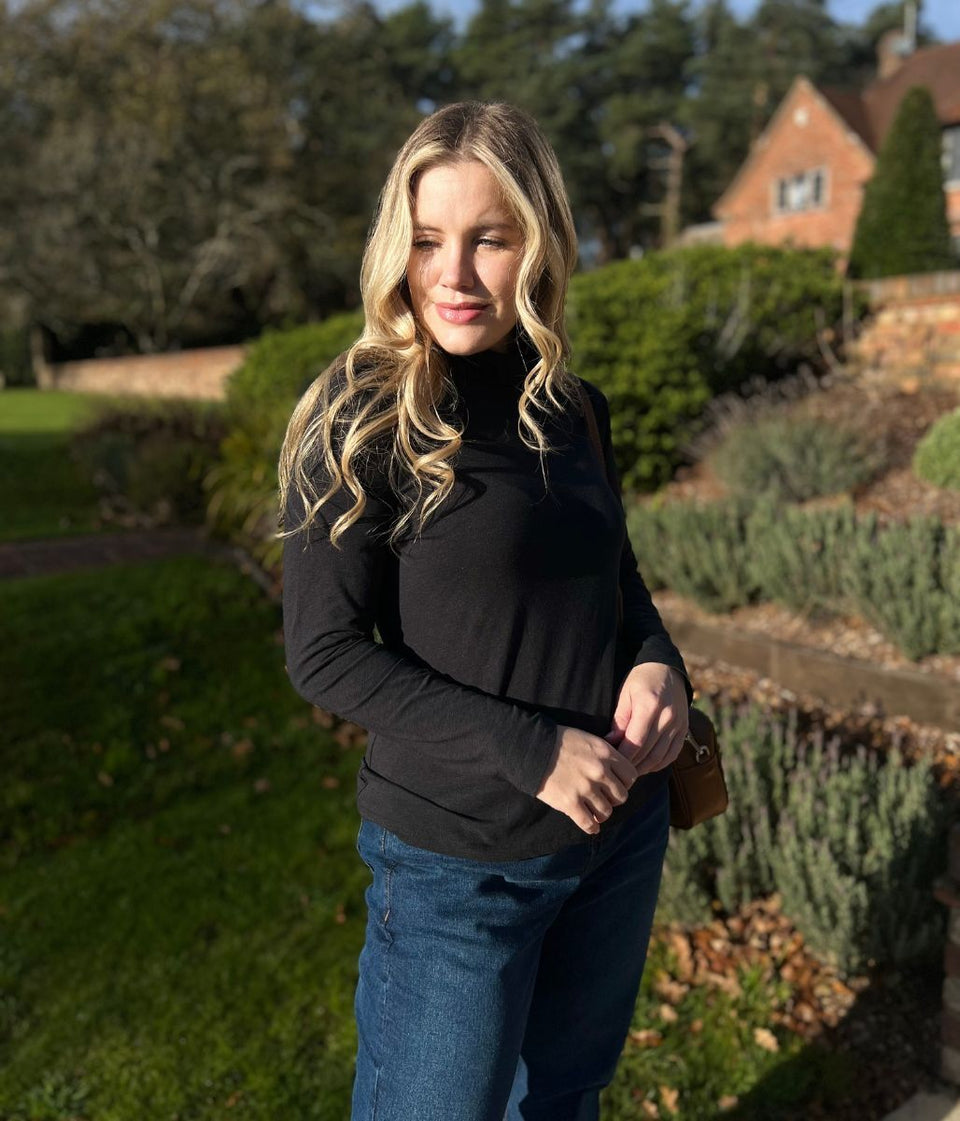 Ex Seasalt Black Landing Plain Roll Neck Top