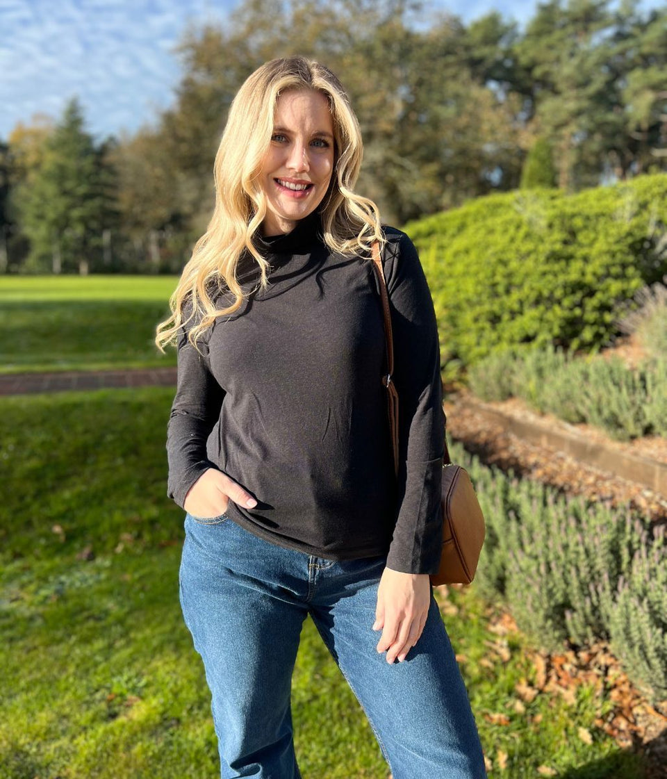 Ex Seasalt Black Landing Plain Roll Neck Top