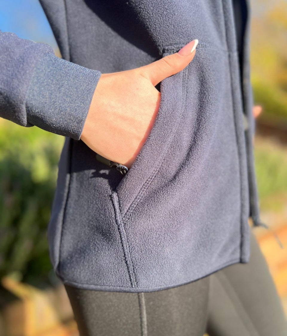 Navy Full Zip Fleece Top