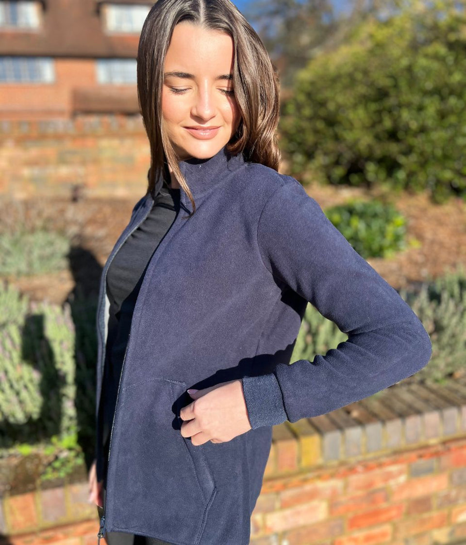 Navy Full Zip Fleece Top