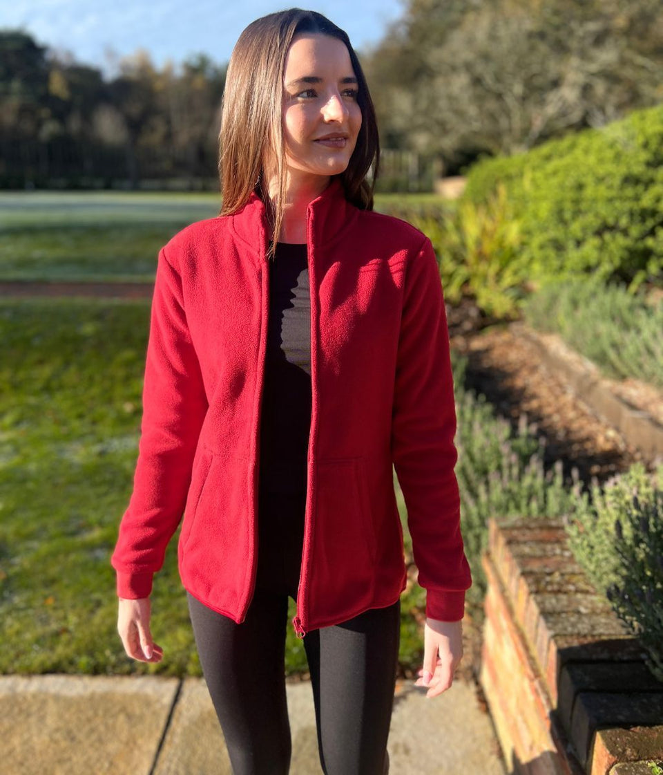 Red Full Zip Fleece Top