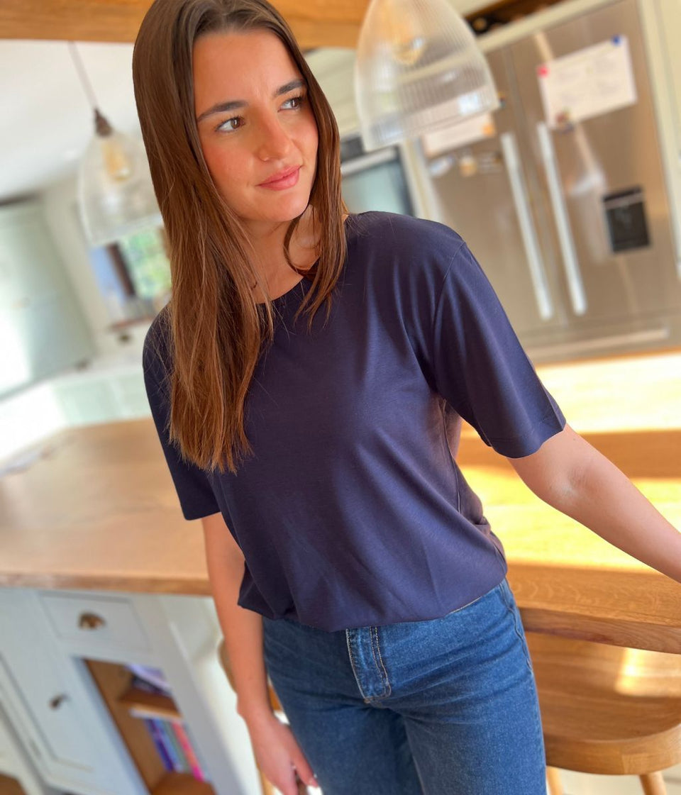 Navy Crew Neck Relaxed T Shirt