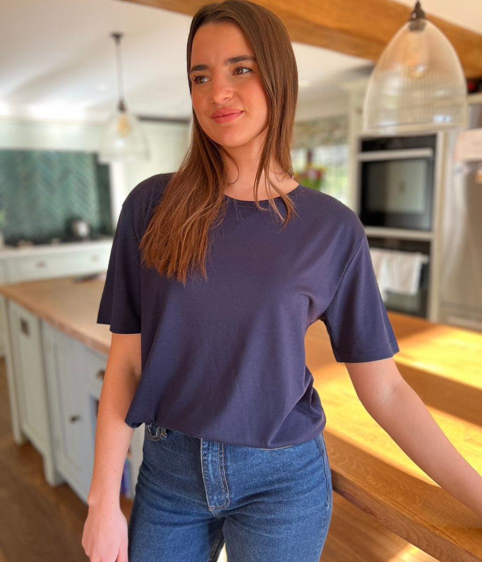 Navy Crew Neck Relaxed T Shirt