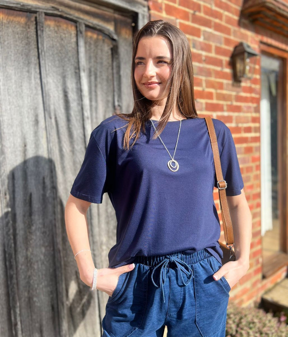 Navy Crew Neck Relaxed T Shirt