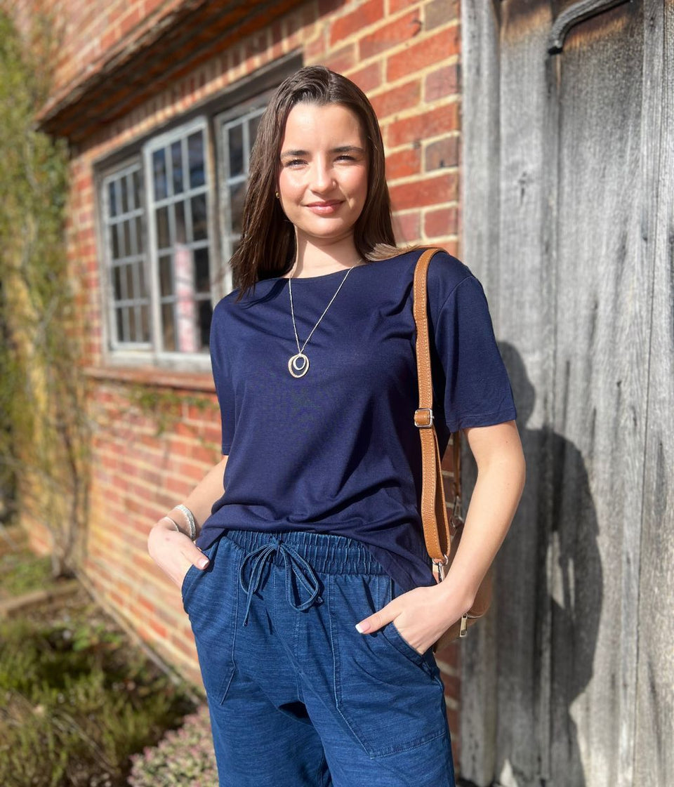 Navy Crew Neck Relaxed T Shirt