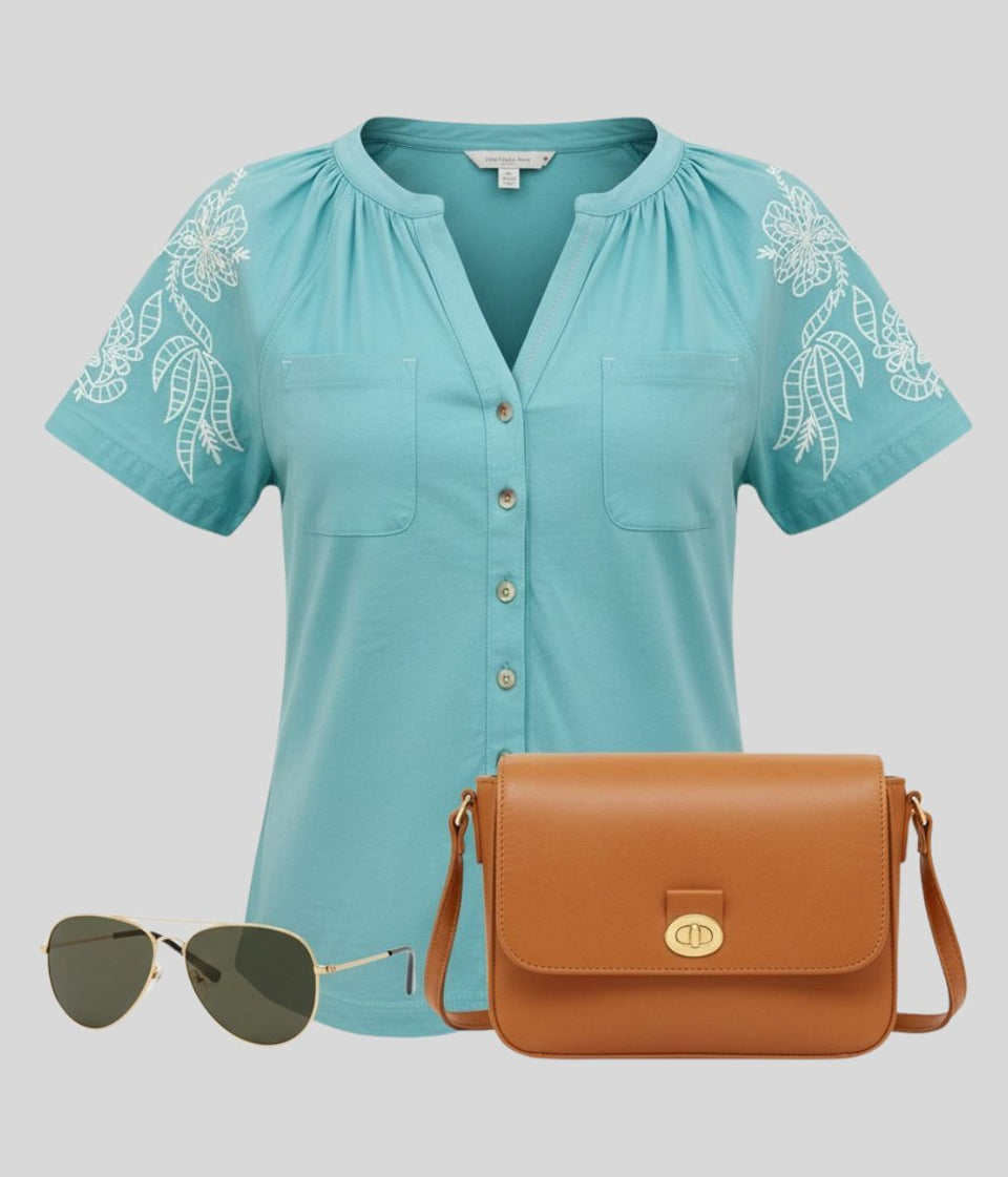 Embroidered Boho Daisy Raglan Shirt