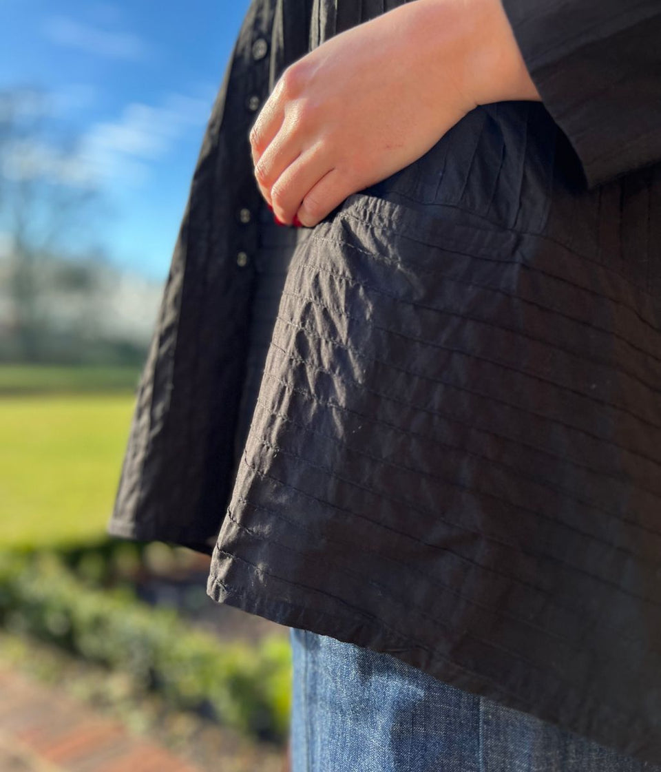 Black Cotton Oversized Grandad Collar Shirt