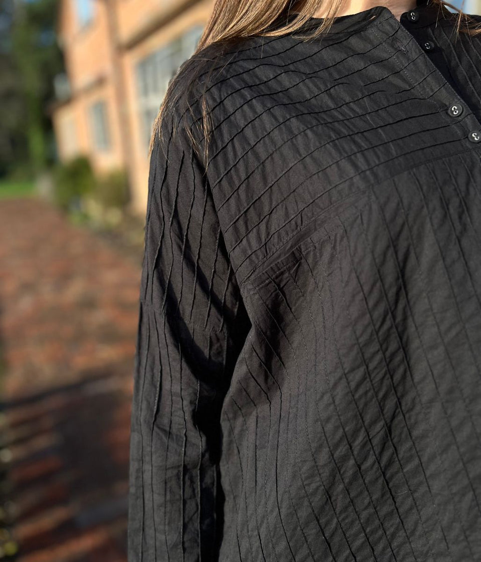 Black Cotton Oversized Grandad Collar Shirt