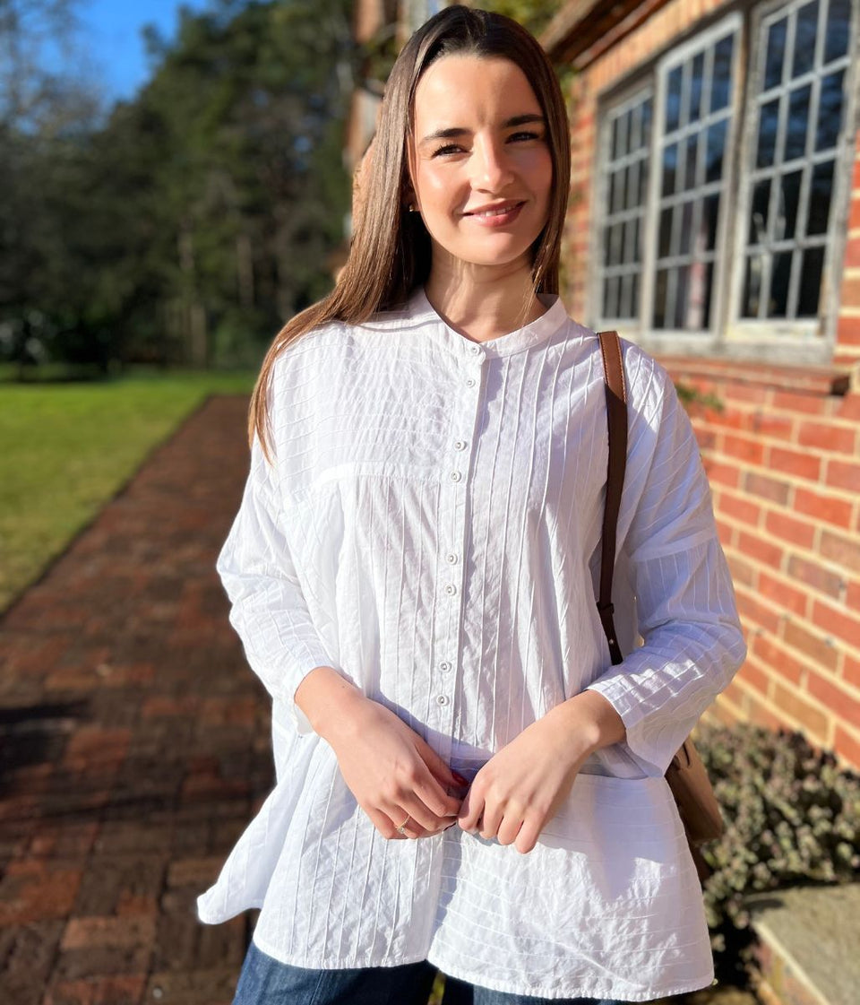 White Cotton Oversized Grandad Collar Shirt