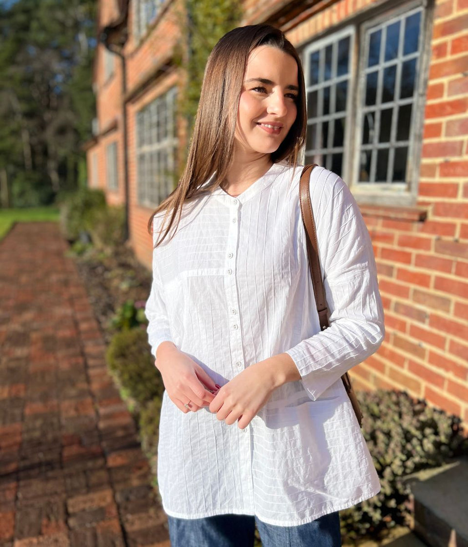 White Cotton Oversized Grandad Collar Shirt