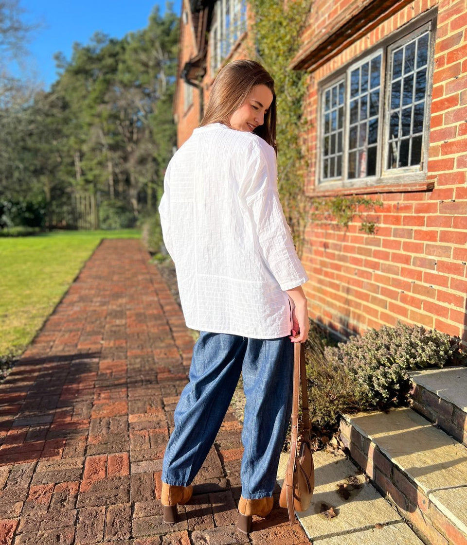 White Cotton Oversized Grandad Collar Shirt