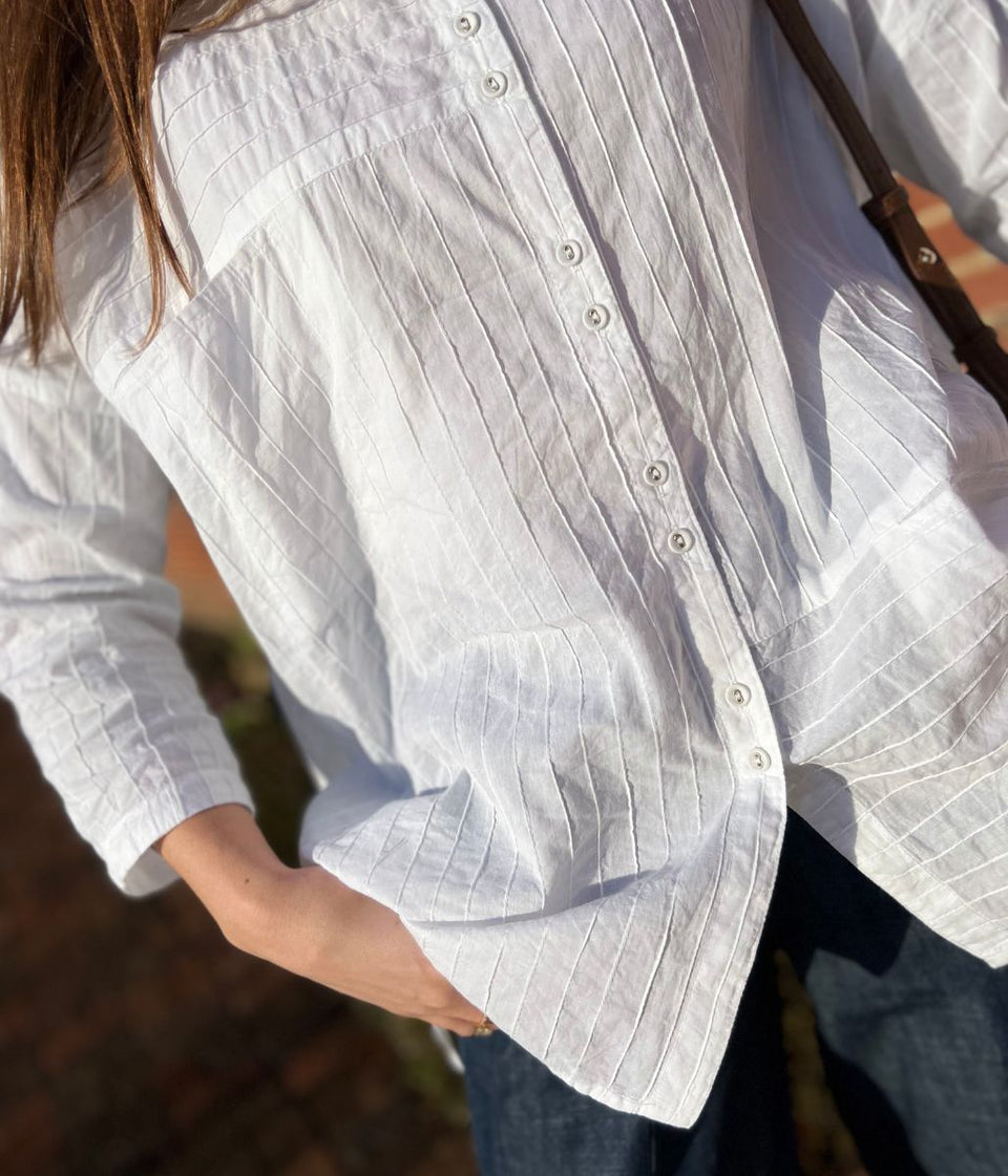 White Cotton Oversized Grandad Collar Shirt