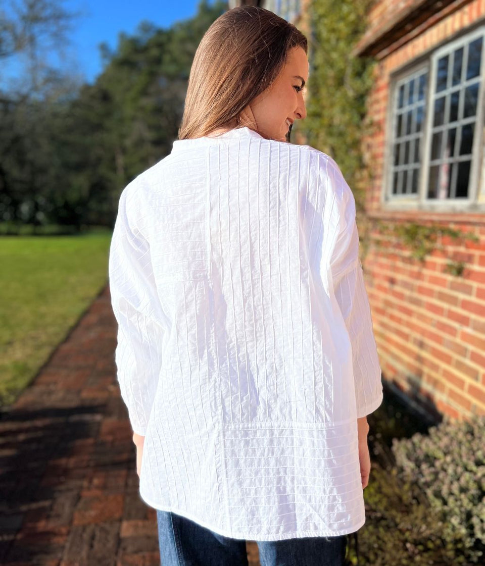 White Cotton Oversized Grandad Collar Shirt