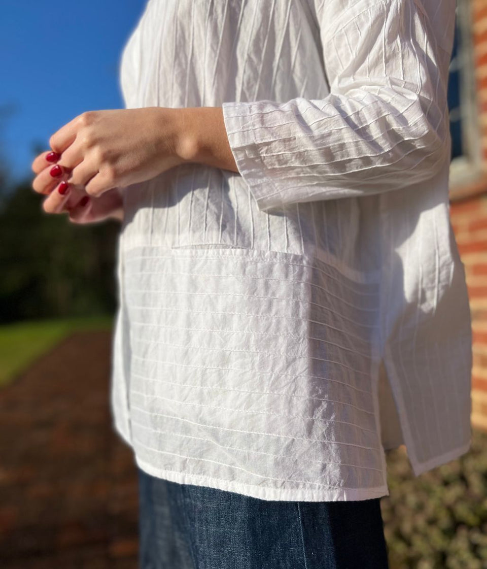 White Cotton Oversized Grandad Collar Shirt