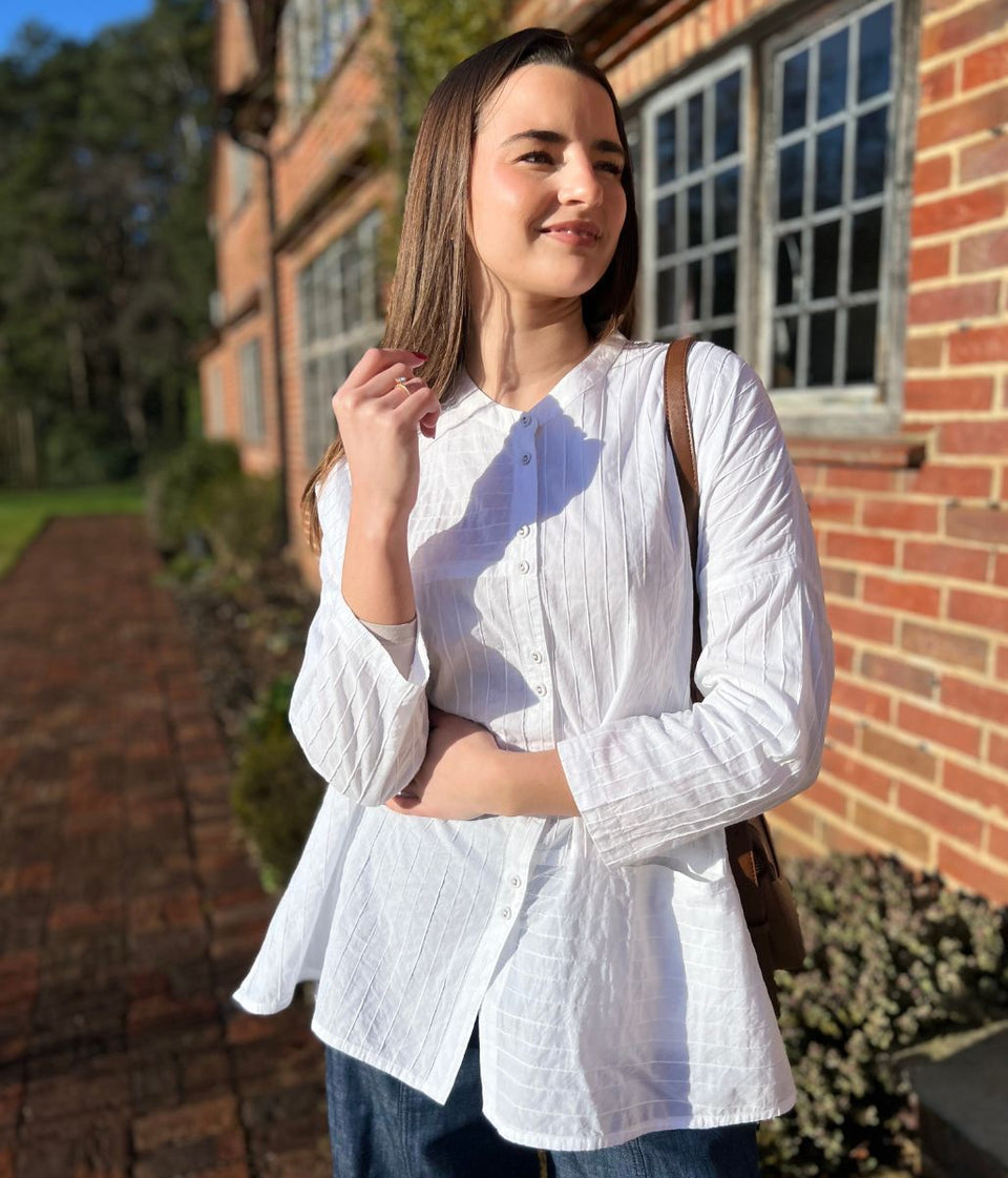 White Cotton Oversized Grandad Collar Shirt
