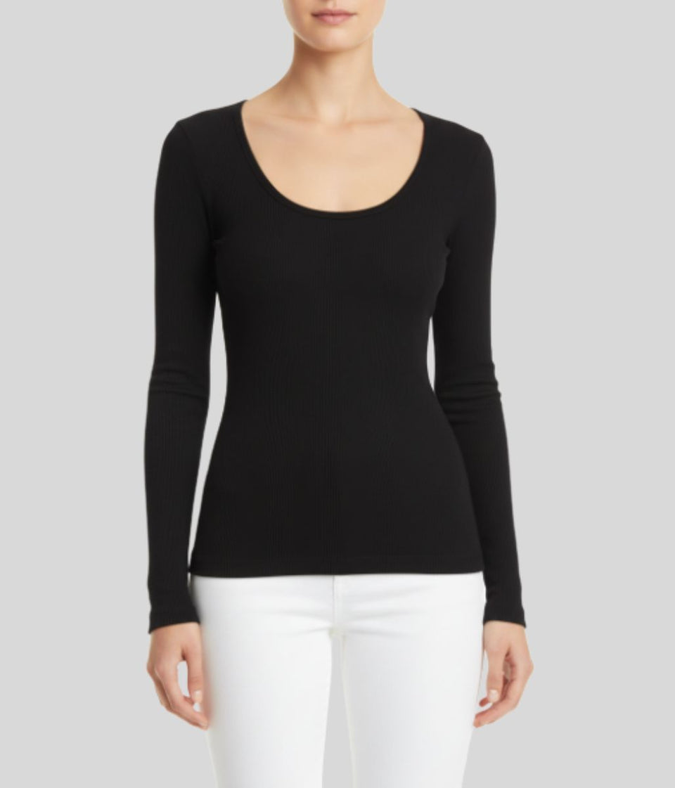 Black Jersey Scoop Neck Top