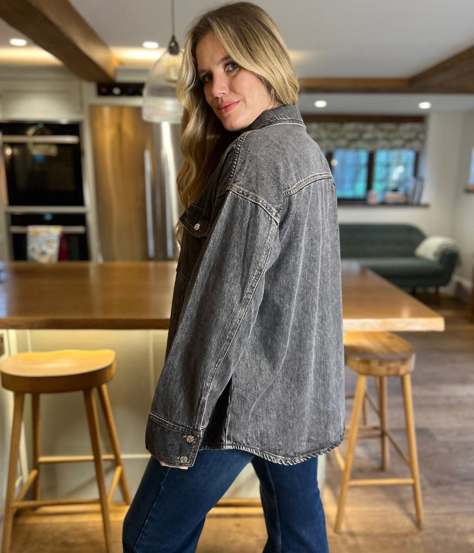 Washed Black Oversized Denim Shirt