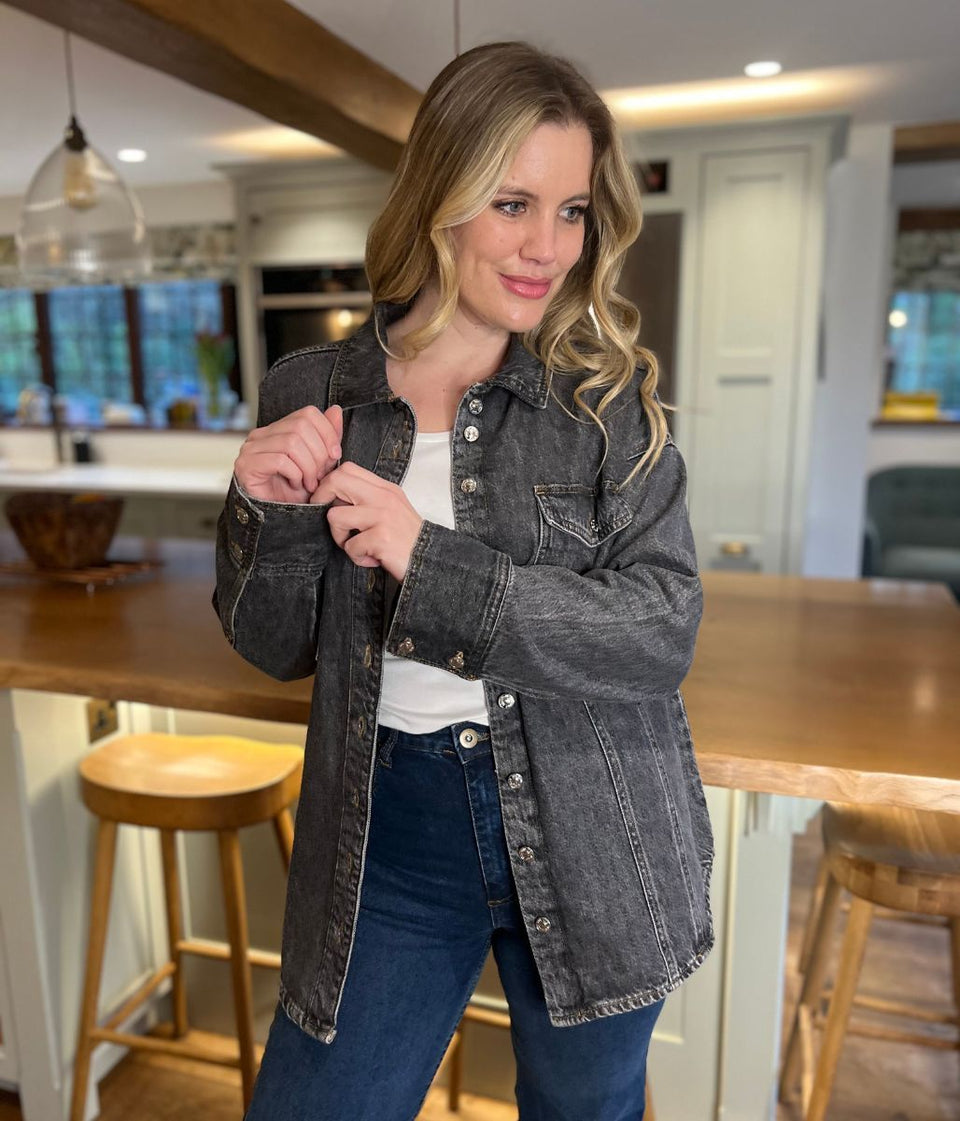 Washed Black Oversized Denim Shirt