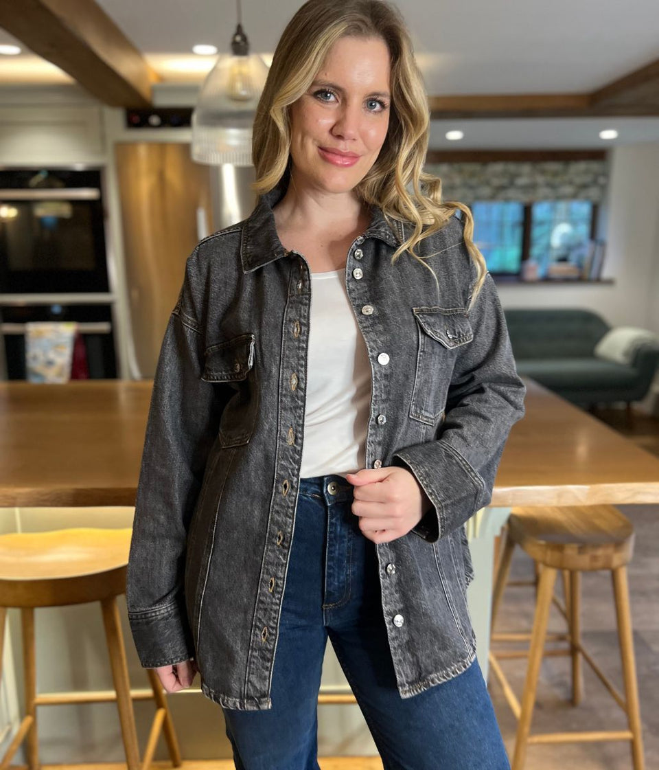 Washed Black Oversized Denim Shirt