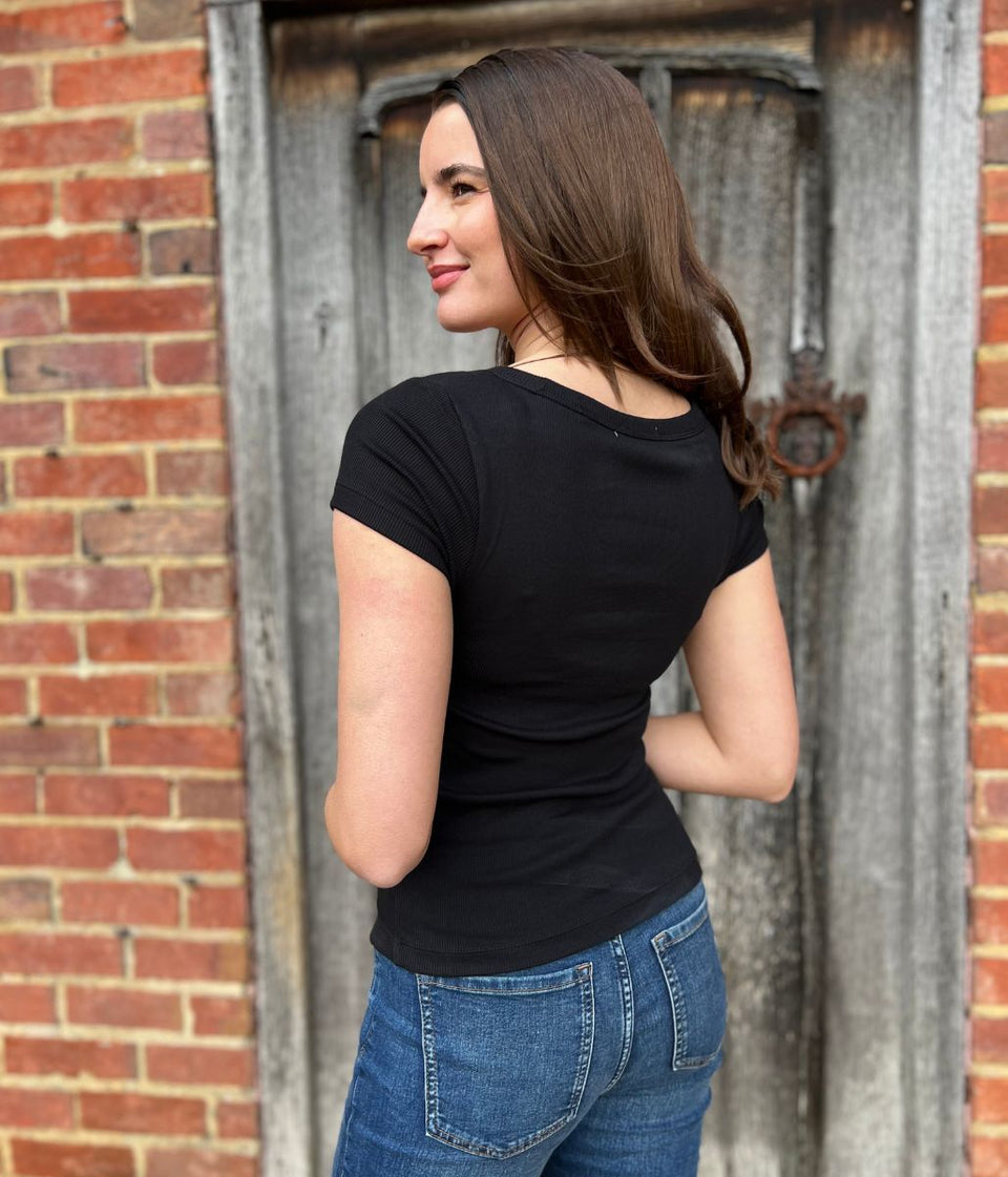 Black Hidden Support Ribbed T Shirt