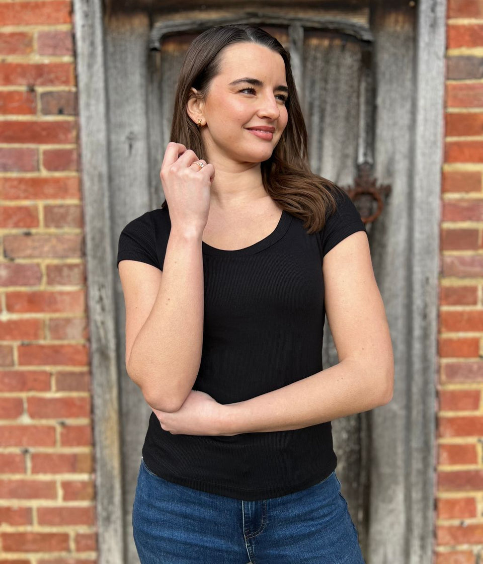 Black Hidden Support Ribbed T Shirt