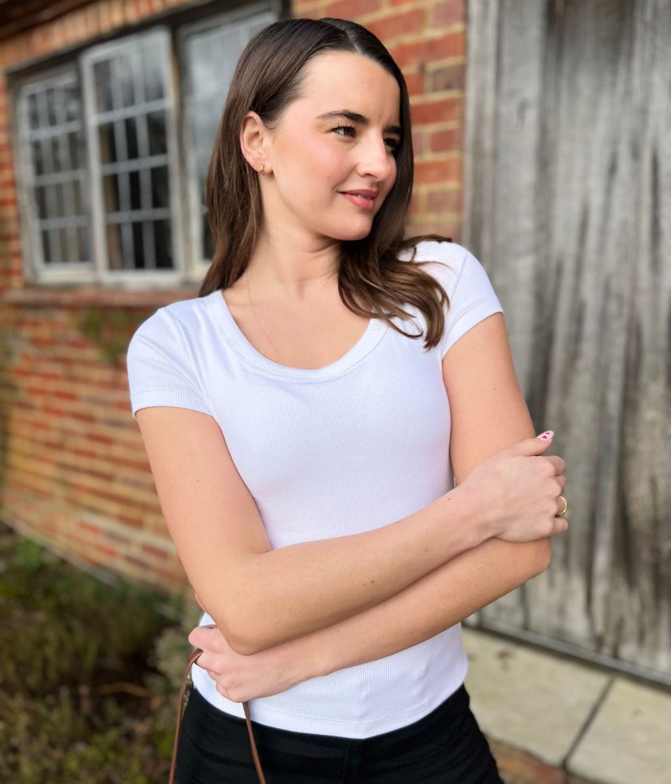 White Hidden Support Ribbed T Shirt