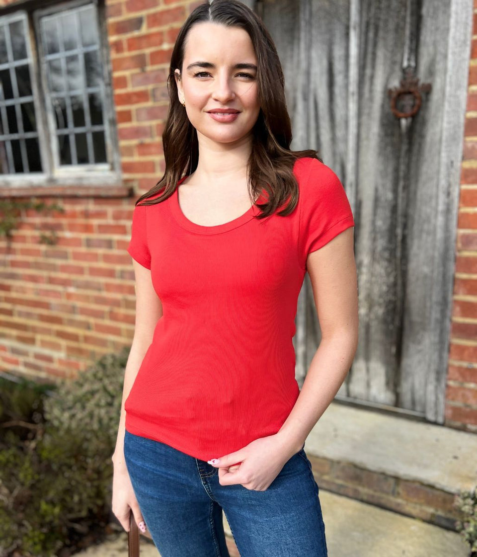 Red Hidden Support Ribbed T Shirt