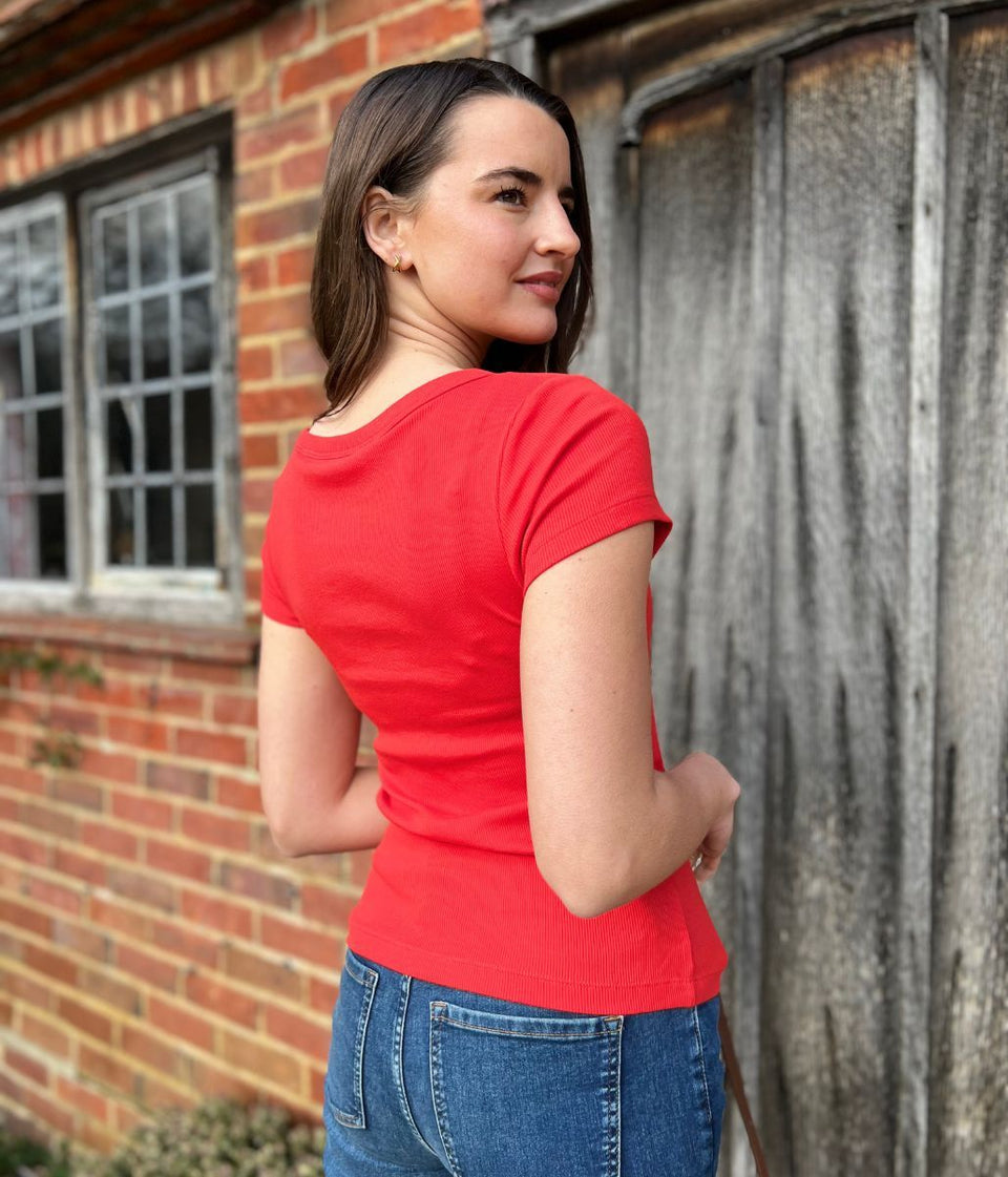 Red Hidden Support Ribbed T Shirt