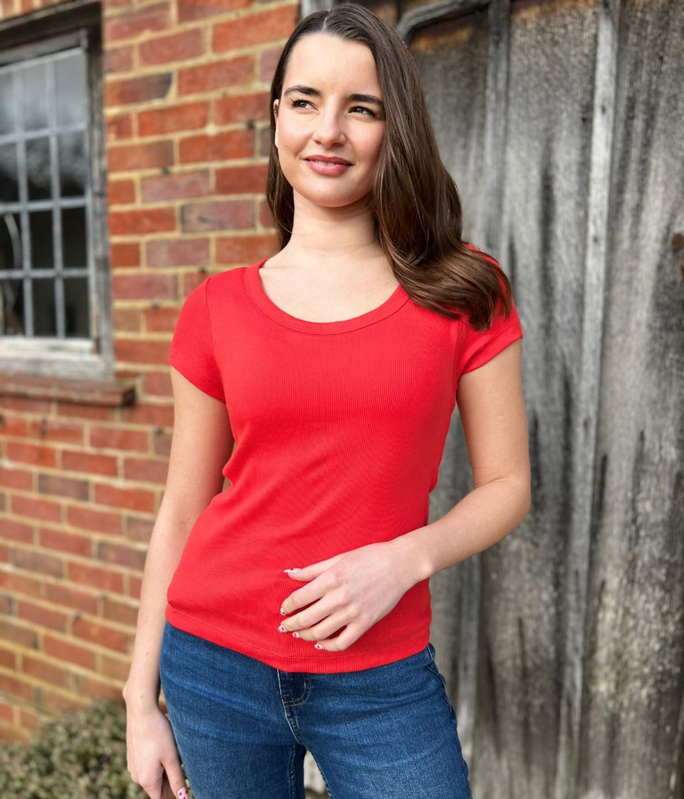 Red Hidden Support Ribbed T Shirt