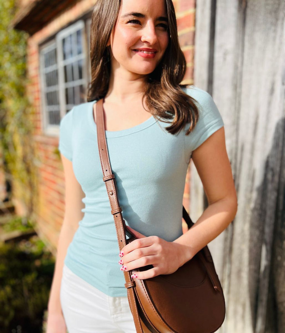 Light Teal Hidden Support Ribbed T Shirt