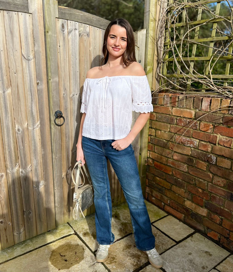 White Broderie Short Sleeve Ric Rac Top