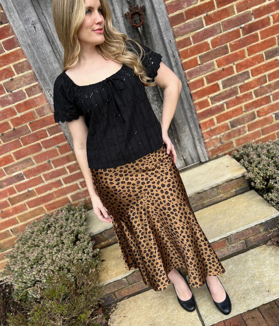 Black Broderie Short Sleeve Ric Rac Top