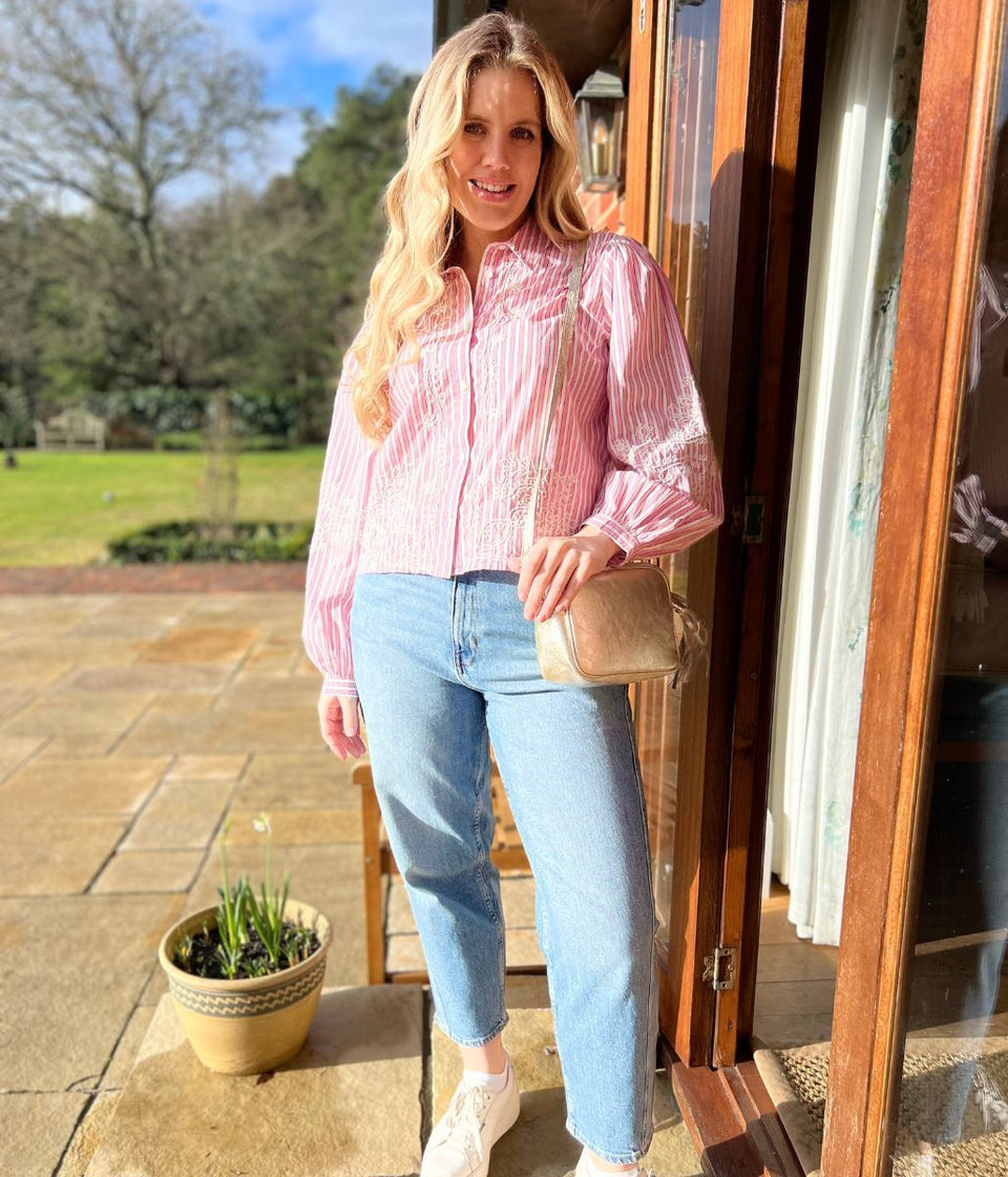 Pink Striped Embroidered Shirt