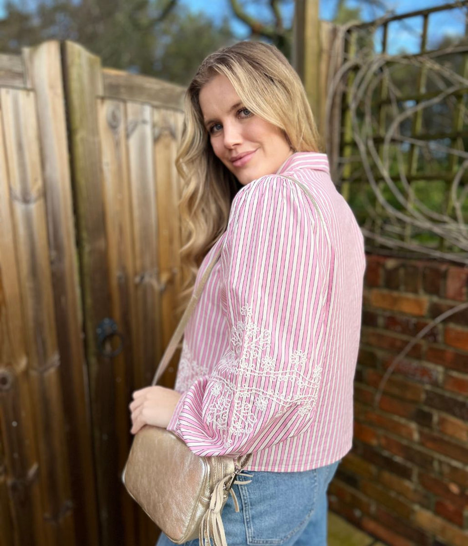 Pink Striped Embroidered Shirt
