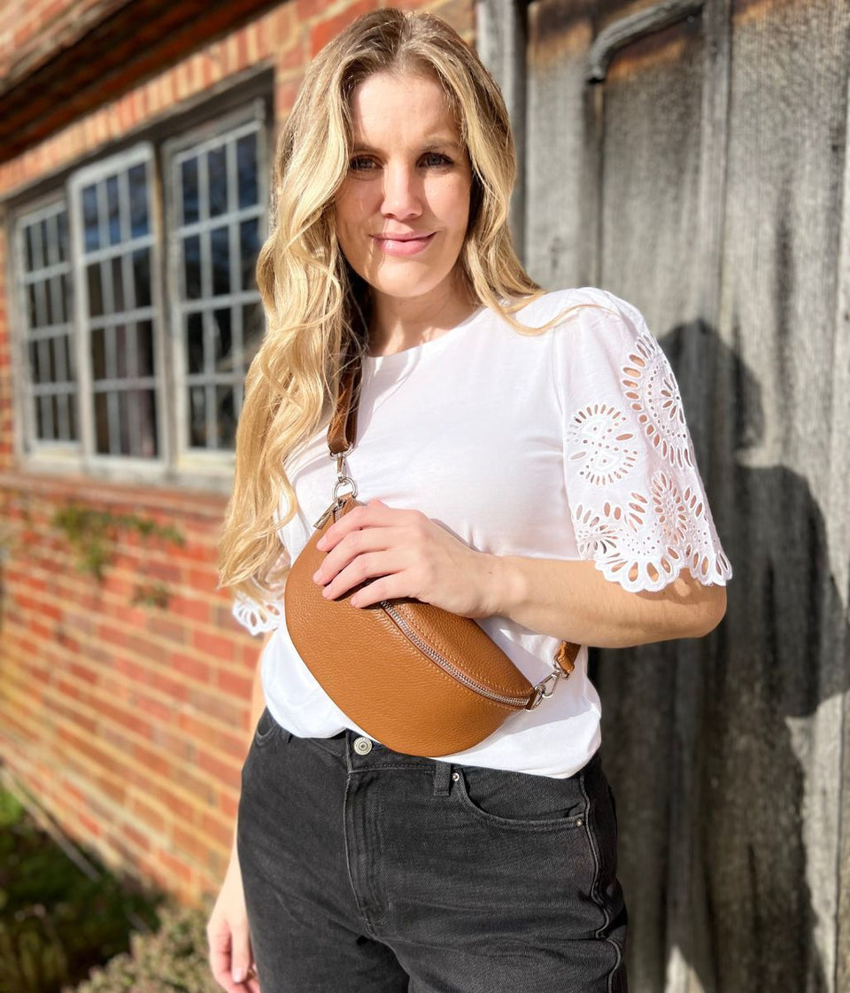 White Anglais Detail Sleeve Cotton Top