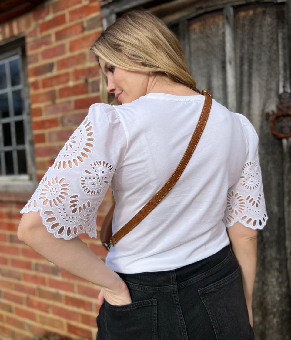 White Anglais Detail Sleeve Cotton Top