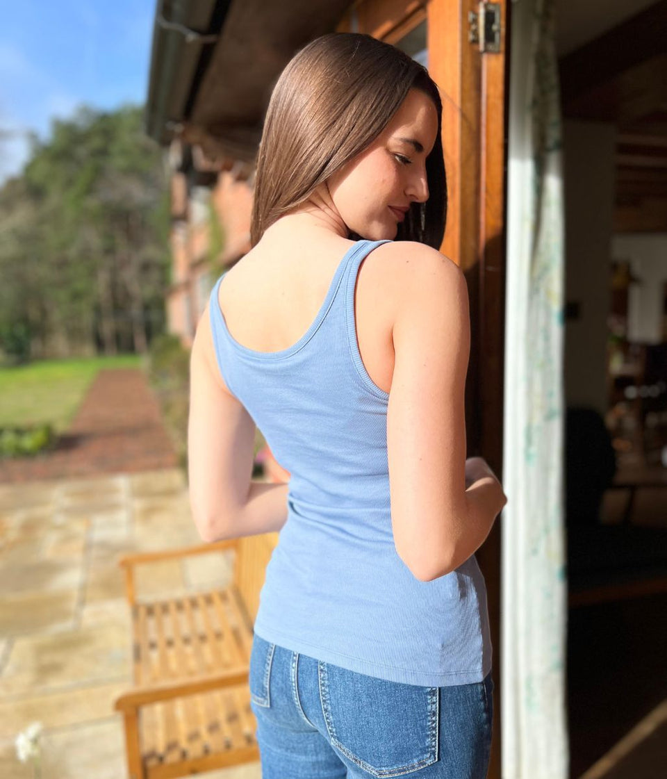 Grey Blue Cotton Rich Secret Support Vest Top