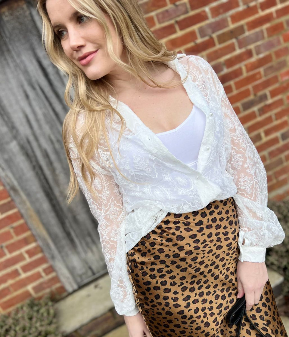 White Valentina Sheer Lace Shirt