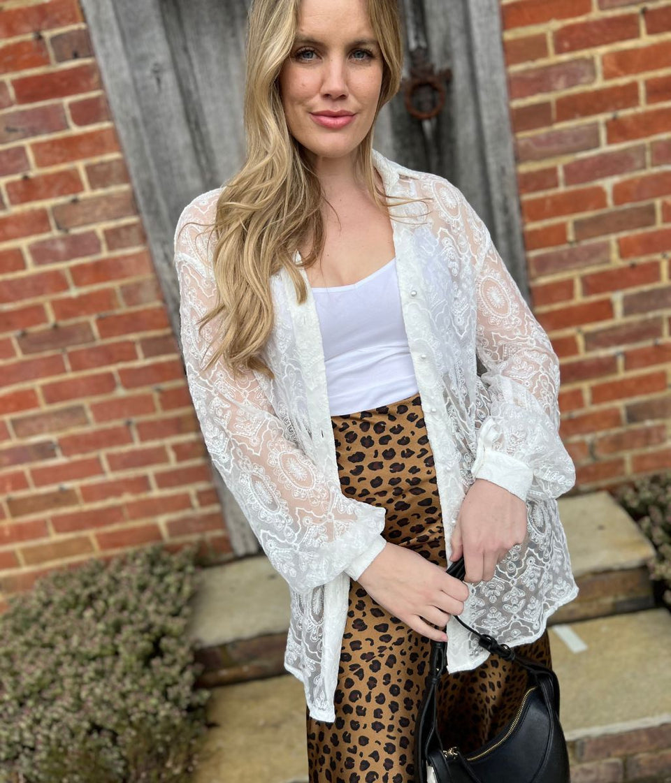 White Valentina Sheer Lace Shirt