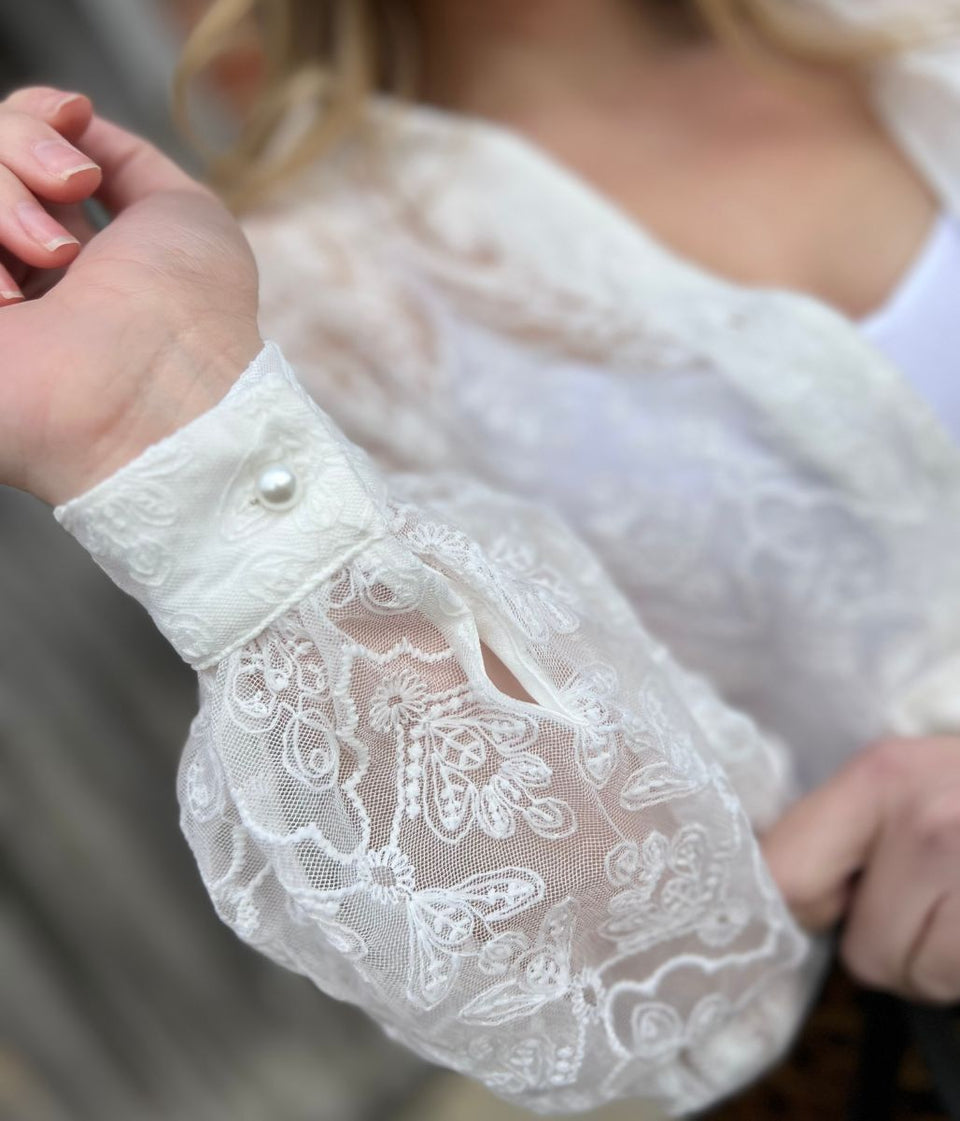 White Valentina Sheer Lace Shirt